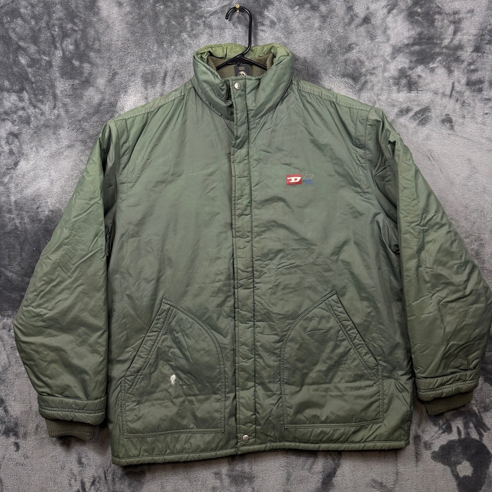 Diesel Puffer Jacket Mens Large Green Vintage Zip Up Insulated Coat